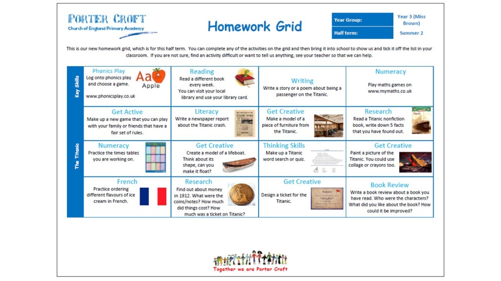 summer homework grid